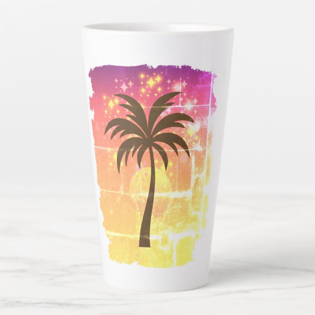 Sparkling Sunset Palm Tree | Tropical Paradise Sil Milchtasse (Vorderseite)
