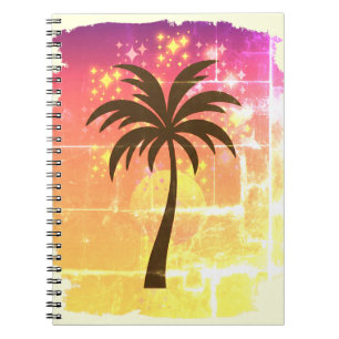 Sparkling Sunset Palm Tree   Tropical Paradise Sil Notizblock