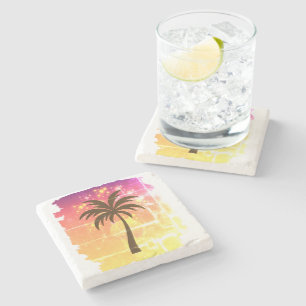 Sparkling Sunset Palm Tree Tropical Paradise Sil Steinuntersetzer