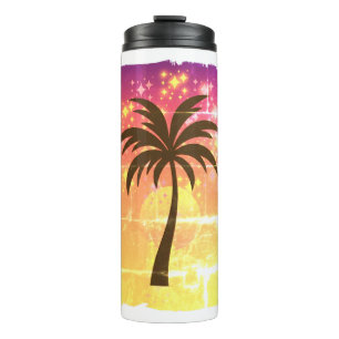 Sparkling Sunset Palm Tree Tropical Paradise Sil Thermosbecher