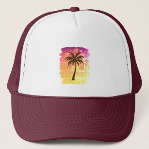 Sparkling Sunset Palm Tree Tropical Paradise Sil Truckerkappe