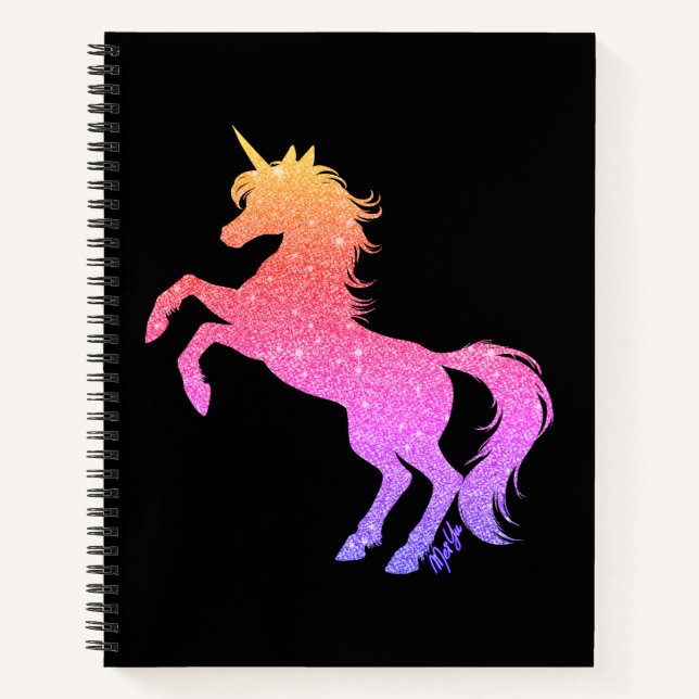 Sparkling Sunset Unicorn Black Notebook von Mei Yu Notizbuch (Vorderseite)