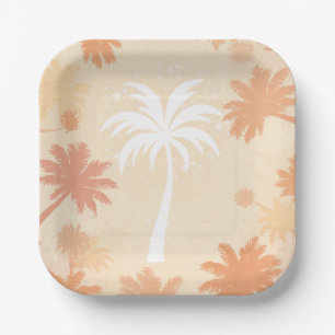 Sparkling Tropical Palm Tree Silhouette Pappteller