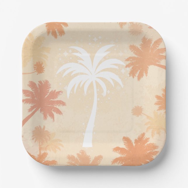 Sparkling Tropical Palm Tree Silhouette Pappteller (Vorderseite)