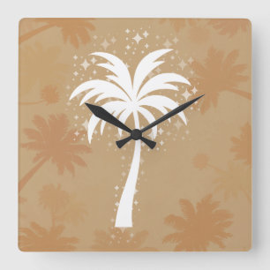 Sparkling Tropical Palm Tree Silhouette Quadratische Wanduhr