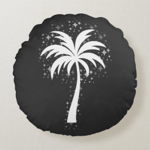 Sparkling Tropical Palm Tree Silhouette Rundes Kissen
