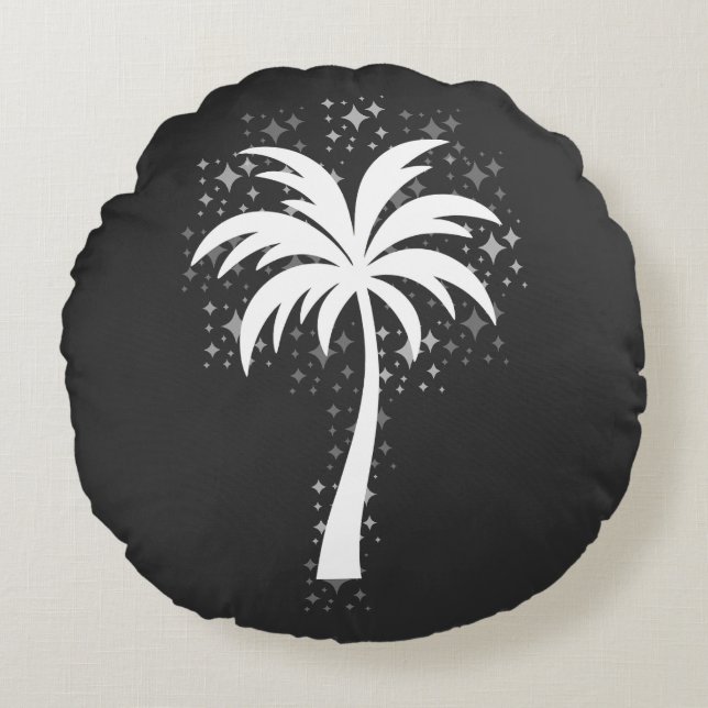 Sparkling Tropical Palm Tree Silhouette Rundes Kissen (Vorderseite)