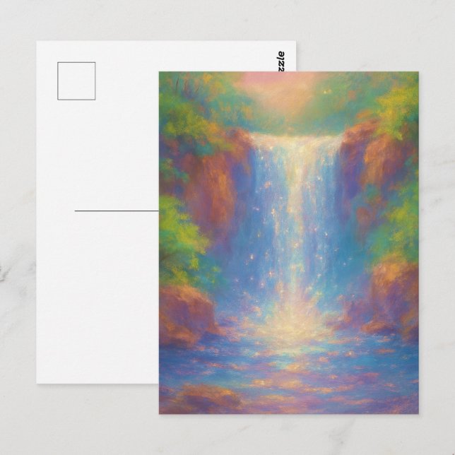 Sparkling Waterfall - Pastel Painting Style Art Postkarte (Vorne/Hinten)