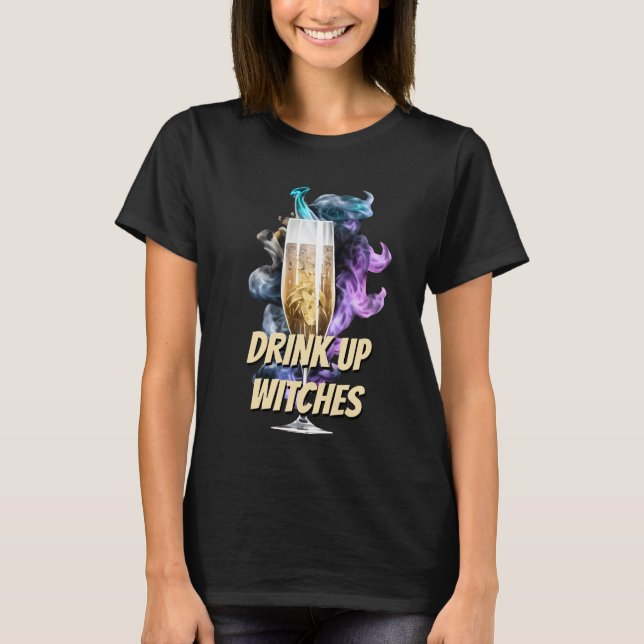 Sparkling Wein magischen Rauch trinken Hexen mädch T-Shirt (Vorderseite)