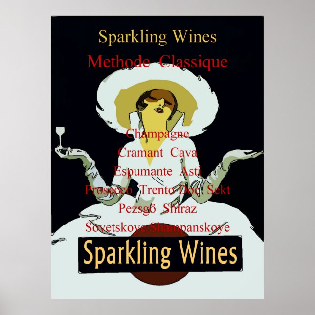 Sparkling Weine, Vintage Lady Listing Poster (Vorne)
