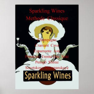 Sparkling Weine, Vintage Lady Listing Poster