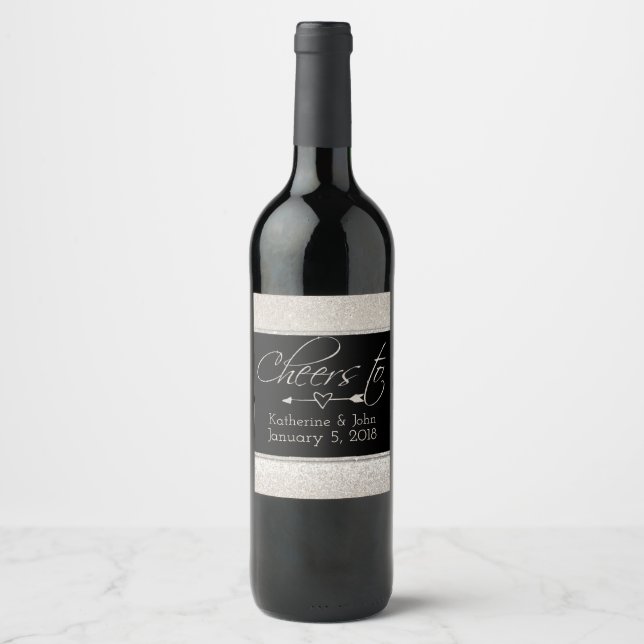 Sparkling Wine Glitzer Look Hochzeitweiliges Weinl Weinetikett (Vorderseite)