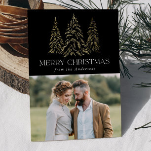 Sparkling Winter Pine Black and Gold Folien Feiertagskarte