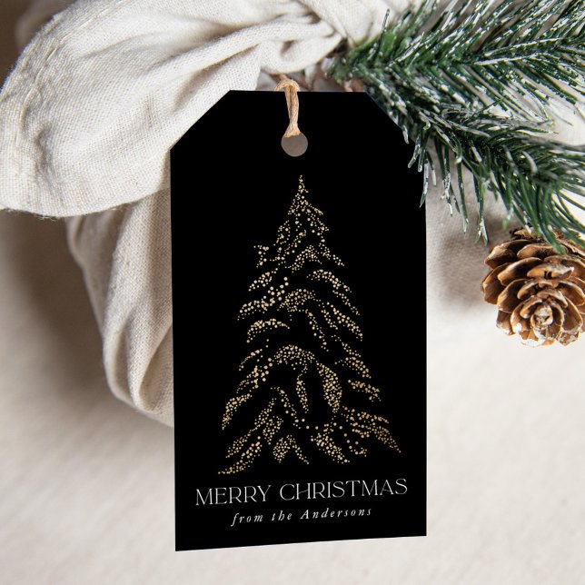 Sparkling Winter Pine Black Frohe Weihnachten Geschenkanhänger (Von Creator hochgeladen)