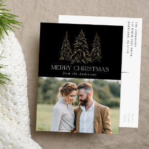 Sparkling Winter Pine Black Merry Christmas Photo Feiertagspostkarte