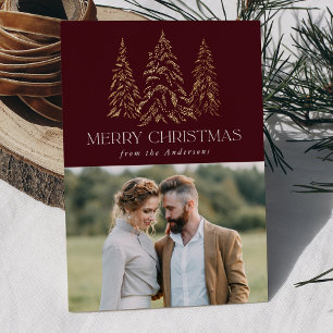 Sparkling Winter Pine Burgundy and Gold Folien Feiertagskarte