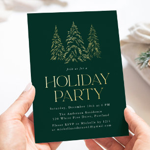 Sparkling Winter Pine Green Holiday Party Folieneinladung