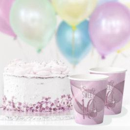 Sparkling-Wirbel 16 . Geburtstag Orchid Pink ID652 Pappbecher