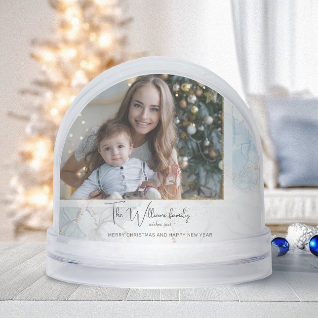 Sparkly Blue & Gold Marble Photo Snow Globe Schneekugeln (Von Creator hochgeladen)