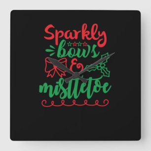 Sparkly bows and mistletoe-01 quadratische wanduhr