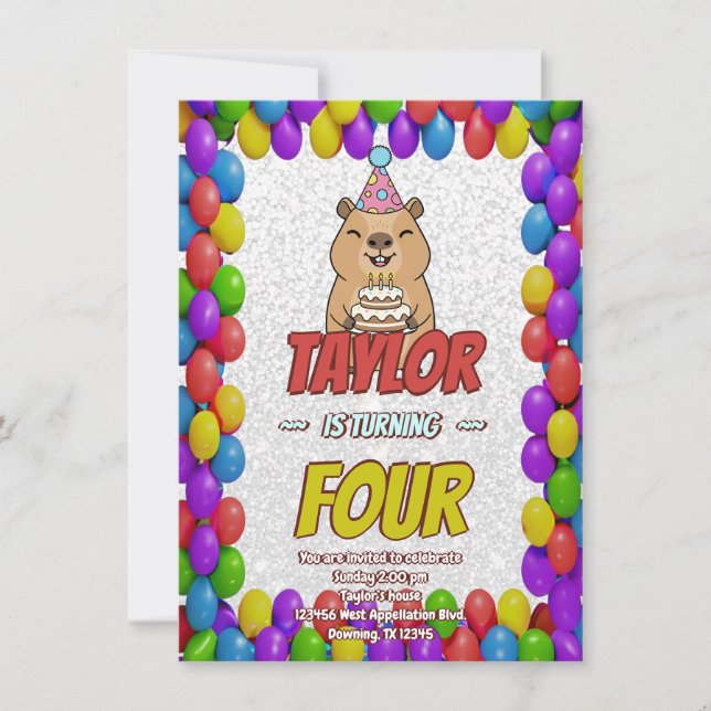 Sparkly Capybara Birthday Invite Einladung (Vorderseite)