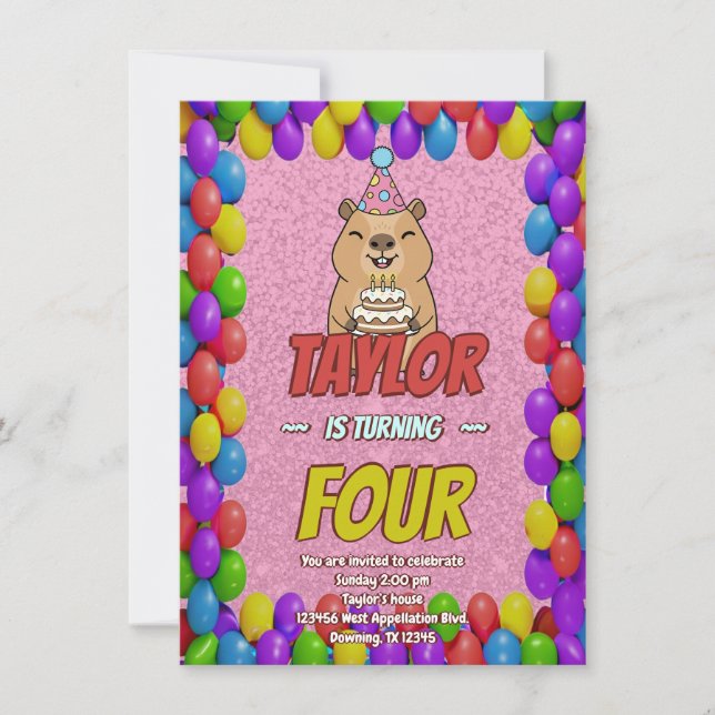 Sparkly Capybara Birthday Invite Einladung (Vorderseite)