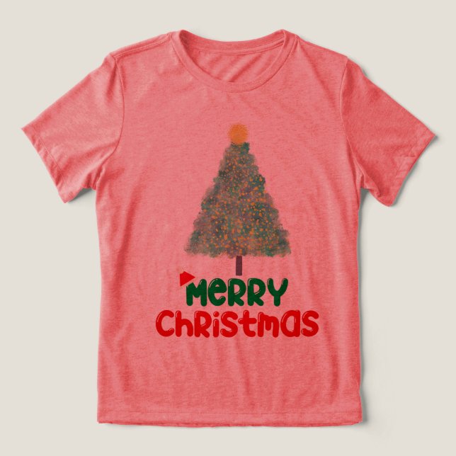 Sparkly Christmas Tree "Merry Christmas" Women's T Tri-Blend Shirt (Design Vorderseite)