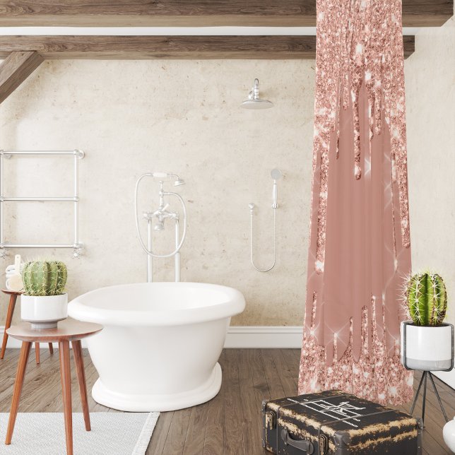 Sparkly  Glitter Drips Pink Rose Blush Powder Duschvorhang (Von Creator hochgeladen)
