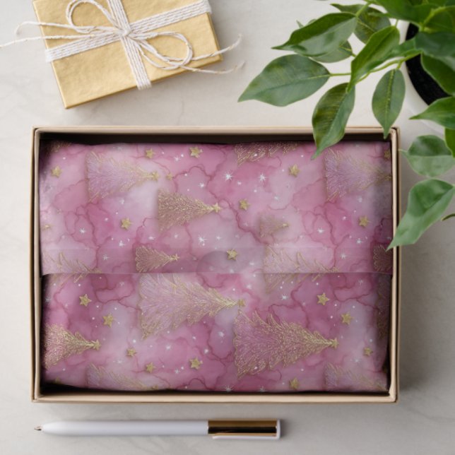 Sparkly Gold Holiday Tree on Pink Seidenpapier (Geschenk)