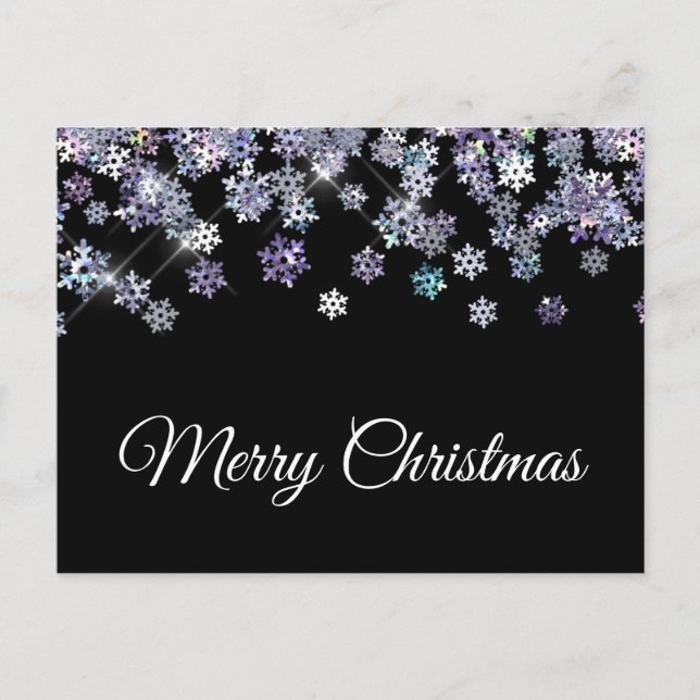 Sparkly Holographic Snowflakes Merry Christmas Postkarte (Vorderseite)