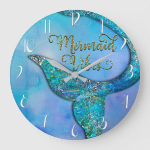 Sparkly Ocean Mermaid Fin Tail Enchanted Große Wanduhr