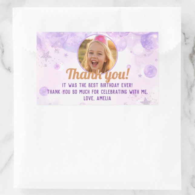 Sparkly Purple Photo Girls Birthday Party Rechteckiger Aufkleber (Tasche)
