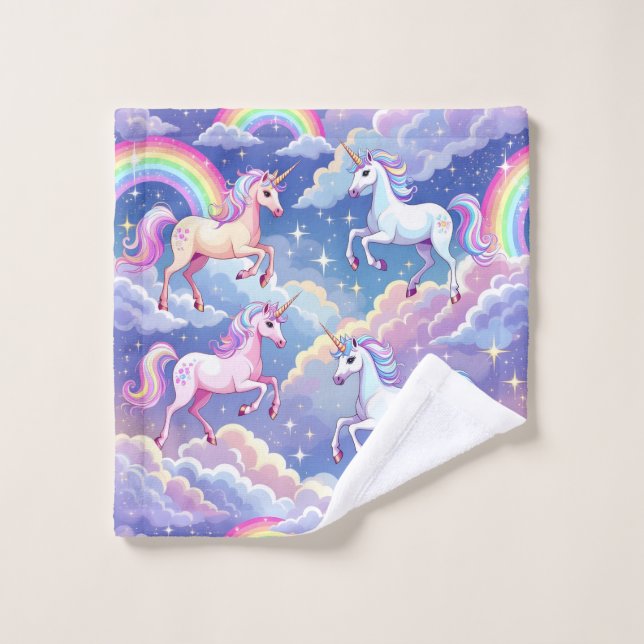 Sparkly rainbow and unicorns on clouds waschlappen (Waschlappen)