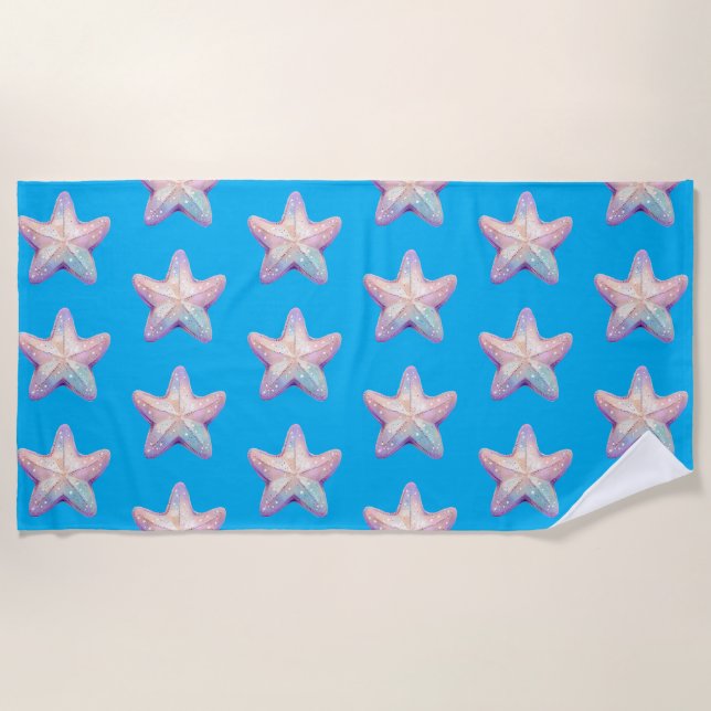 Sparkly Starfish Caribbean Blue Beach Towel Strandtuch (Vorderseite)