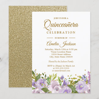 Sparkor Lila Gold Quinceanera Einladung