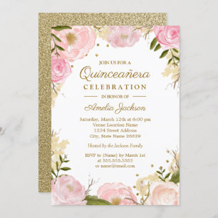 Sparkor Pink Gold Quinceanera Einladung