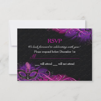 Sparkor Rosa und Lila Federn Masquerade UAWG RSVP Karte
