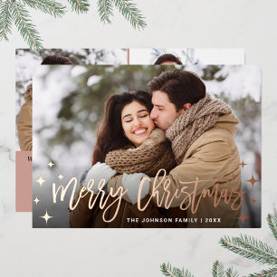 Sparkor Weihnachten 3 FOTO Gruß Rose Gold Folien Feiertagskarte