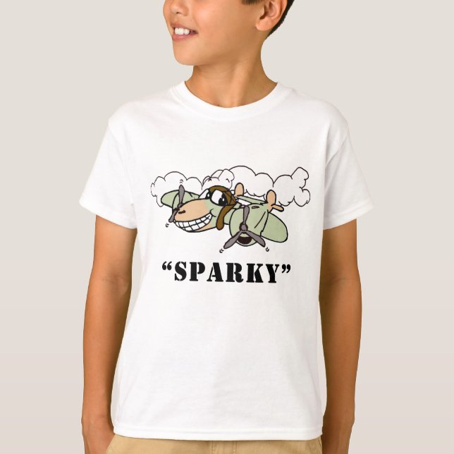 "Sparky"-Cartoon P-38 Ausschließliches Design T-Shirt (Vorderseite)