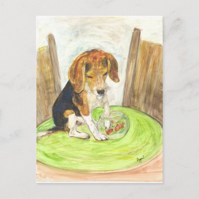 Sparky in der Fischschale Postkarte (Vorderseite)