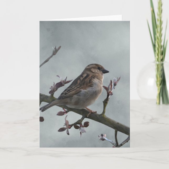 Sparrow auf Branch-Foto Karte (Vorderseite)