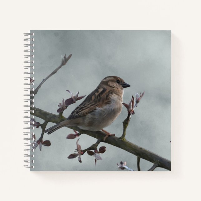 Sparrow auf Branch-Foto Notizbuch (Vorderseite)