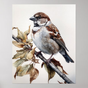 Sparrow Bird Art Print Poster