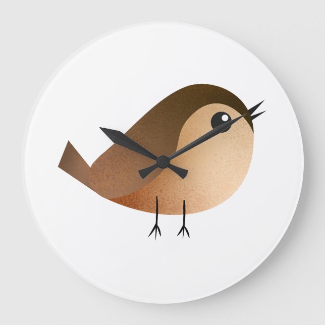 Sparrow Bird-Cartoon Große Wanduhr (Vorderseite)