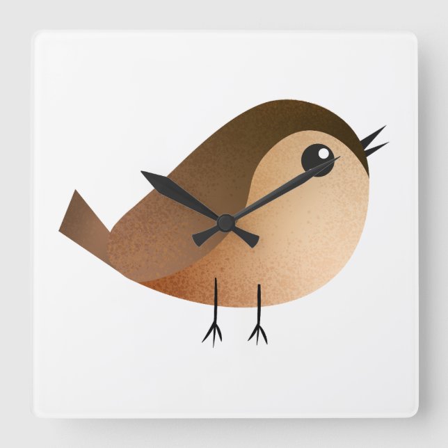 Sparrow Bird-Cartoon Quadratische Wanduhr (Vorderseite)
