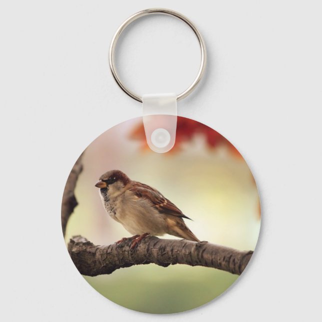 Sparrow Bird in Tree Schlüsselanhänger (Vorderseite)