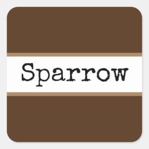 SPARROW Cocoa Braun Weiße Streifen Retro Text Quadratischer Aufkleber