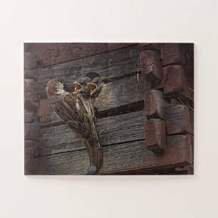 Sparrow-Familie Fütternd Baby Birds Puzzle