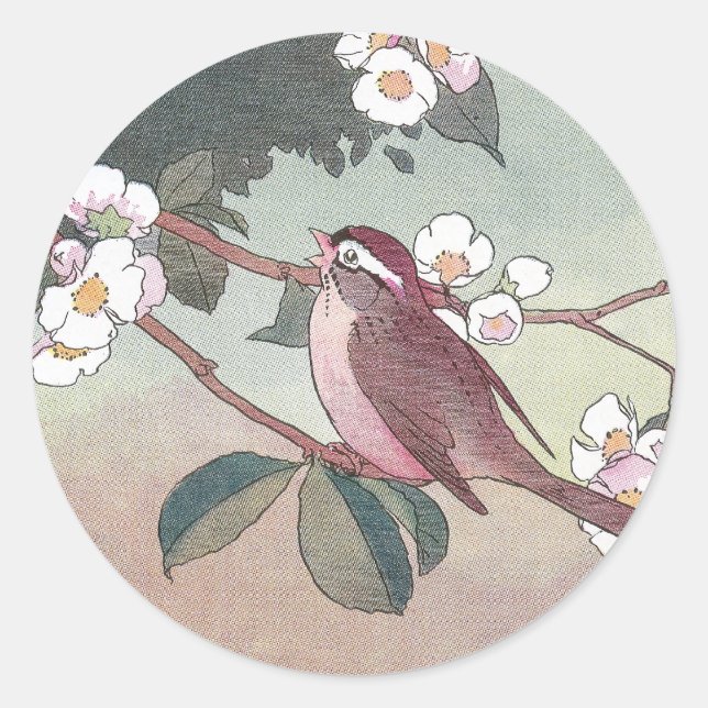 Sparrow im blühenden Apfelbaum Runder Aufkleber (Vorderseite)