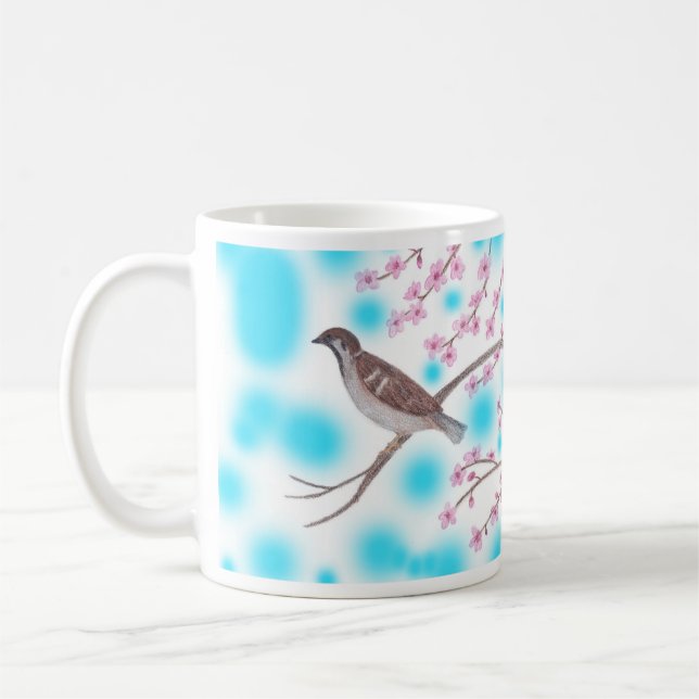 Sparrow in Cherry Blossom Tree Sky Tasse (Links)
